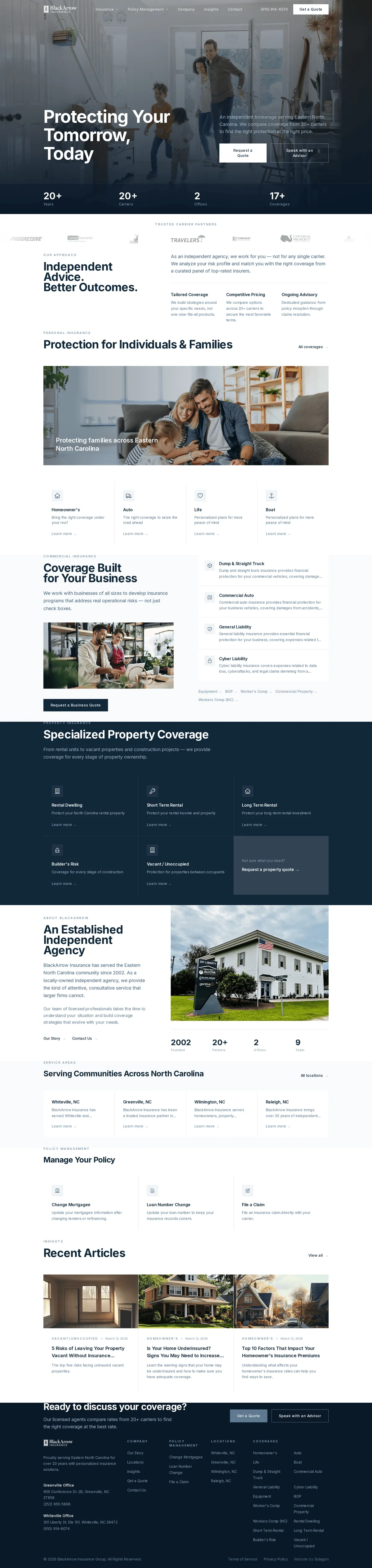BlackArrow insurance platform homepage