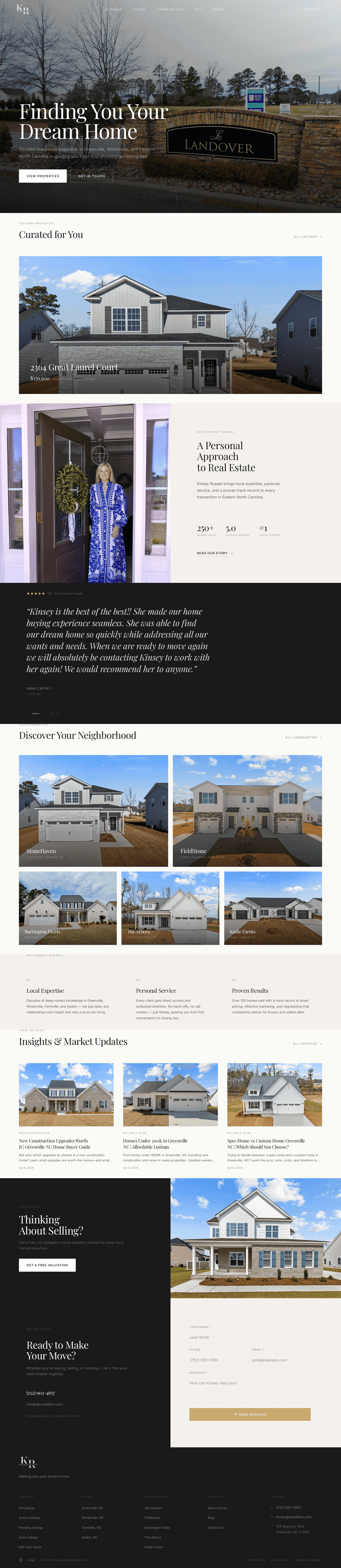 The Kinsey Russell Real Estate homepage — a custom Next.js site backed by a purpose-built listings CMS