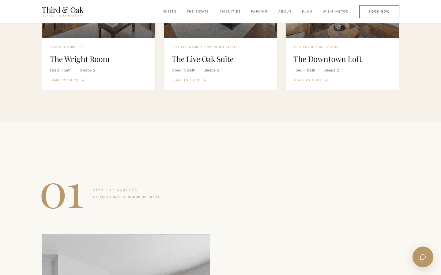 Booking flow on 3rdandoak.com — the custom reservation interface with suite-aware routing
