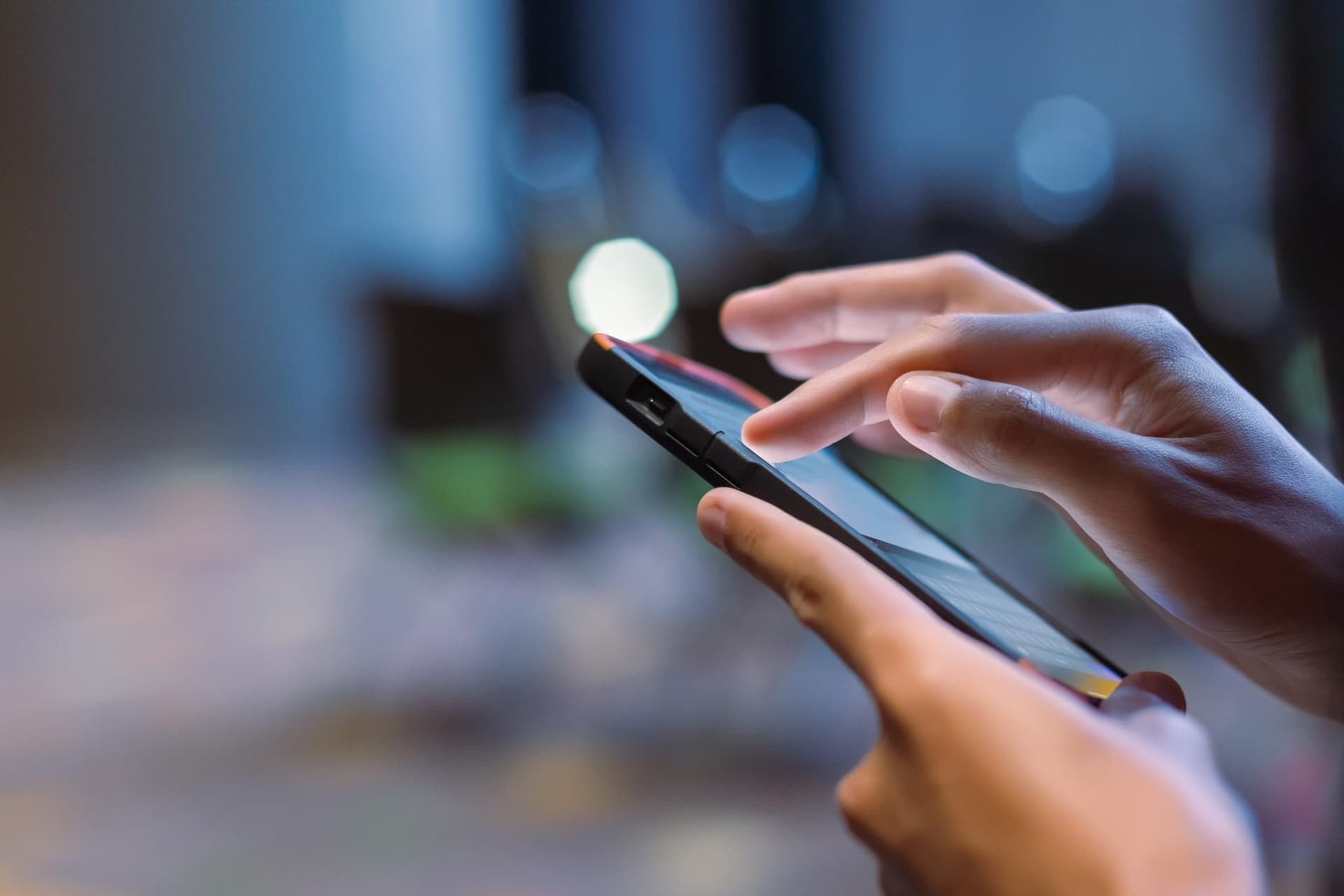 Checking a business website on a phone